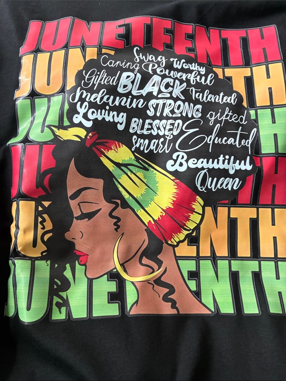 Juneteenth Black Queen Graphic Tee - Black with Red, Yellow, Green - Picture 2 of 4